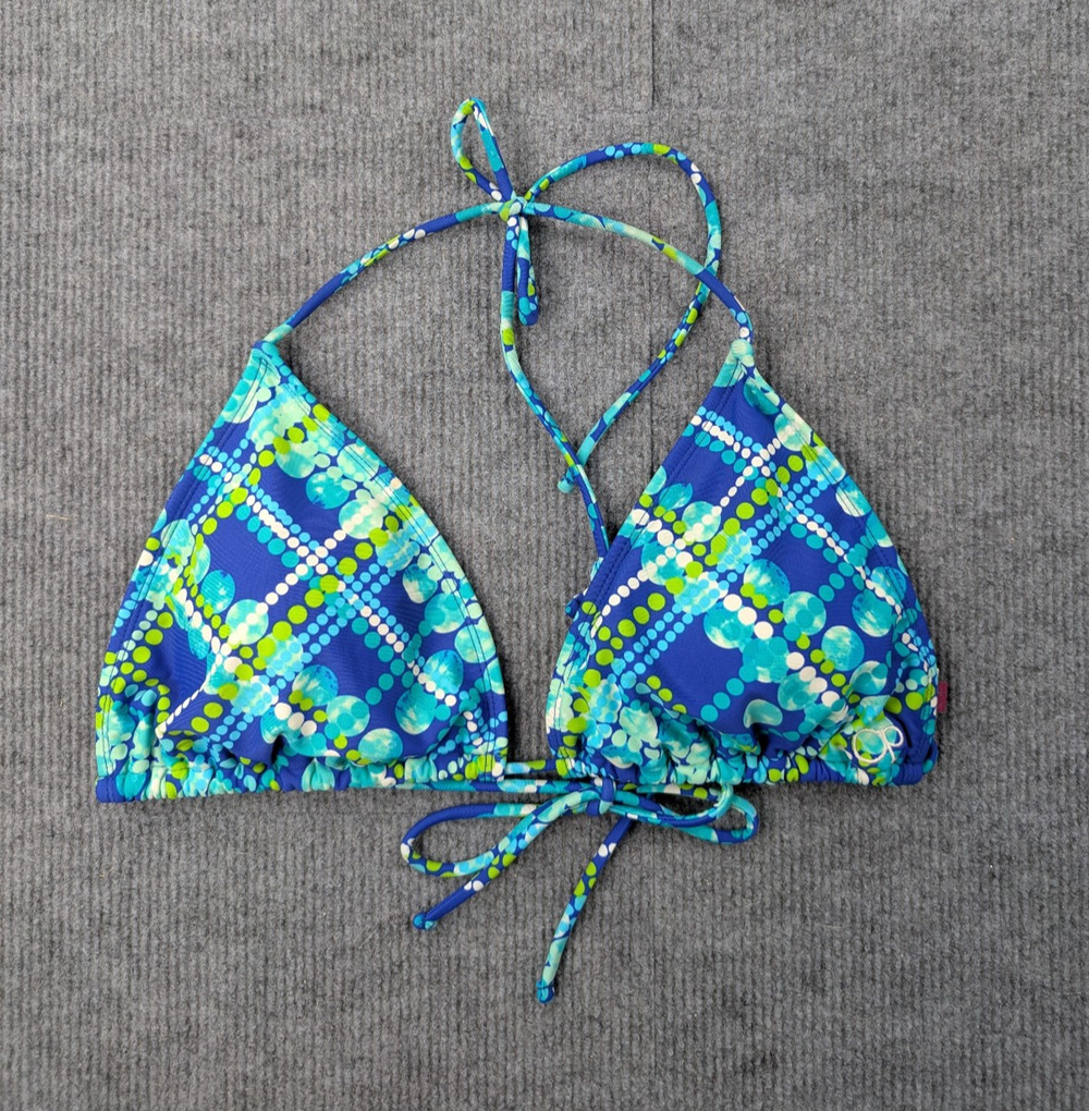 Vintage OP Bikini Top Womens XL Ocean Pacific Y2K Plaid Blue 90s Retro Triangle